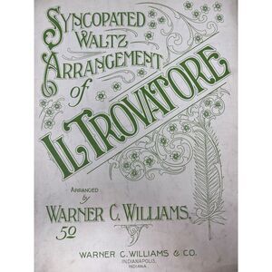 1912 IL Trovatore Sheet Music Syncopated Waltz Williams Indianapolis Indiana